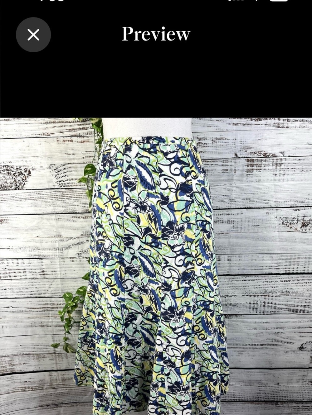 JM Collection Blue and White Floral A-Line Skirt